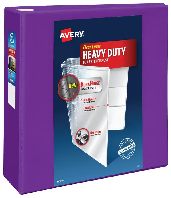Avery&reg; Heavy-Duty View 3 Ring Binder, 4" One Touch EZD&reg; Rings, 4.5" Spine, 1 Purple Binder (79813)