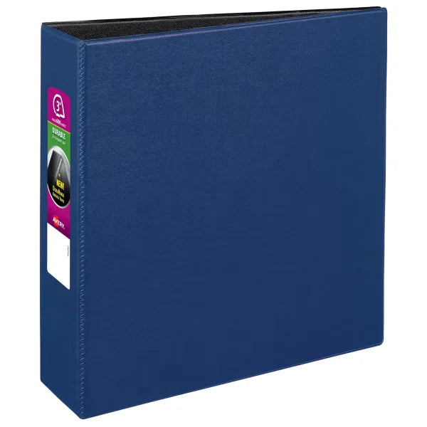 Avery&reg; Durable Binder, 3" Slant Rings, 600-Sheet Capacity, DuraHinge&trade;, Blue (27651)