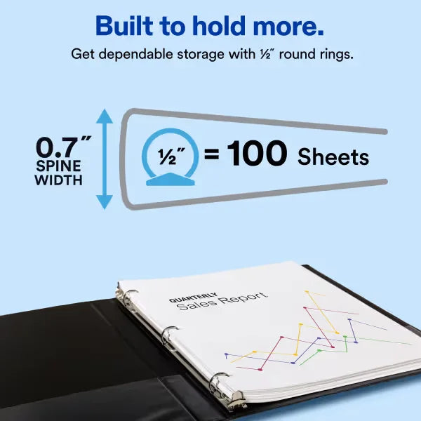 Avery&reg; Standard View Binder, 1/2" Round Rings, 100-Sheet Capacity, 0.7-Inch Wide Spine, Black Binder (05705)