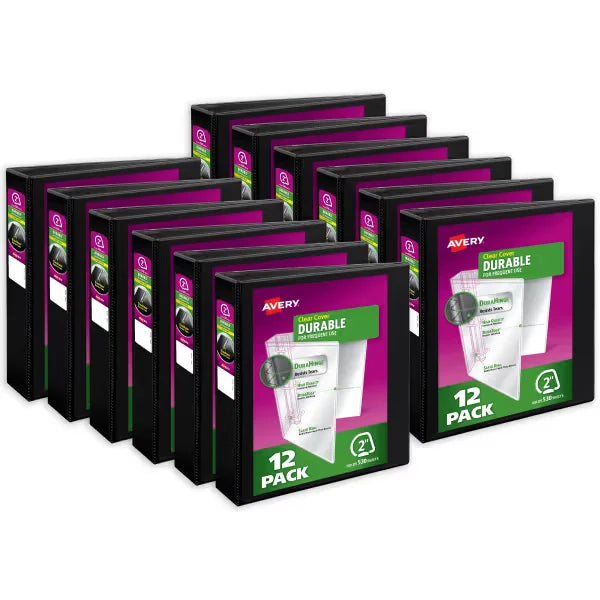 Avery&reg; Durable View 3 Ring Binders, 2 Inch Slant Rings, 530-Sheet Capacity, Black Binders (12-pack of 17031)