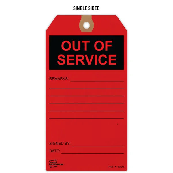 Pack of Tags, Service Tags, Preprinted Red Out of Service Hang Tags, Pre-Strung Card Stock, 25ct, 3" x 5-3/4" (62429)