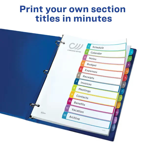 Avery&reg; Ready Index&reg; Dividers, 12 Tab Sets, Customizable Table of Contents, Multicolor Arched Tabs (11843)