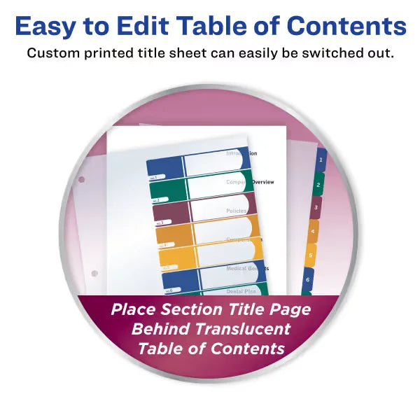 Avery&reg; Ready Index&reg; Plastic 10 Tab Binder Dividers, Customizable Table of Contents, Multicolor Tabs, 1 Set (11818)
