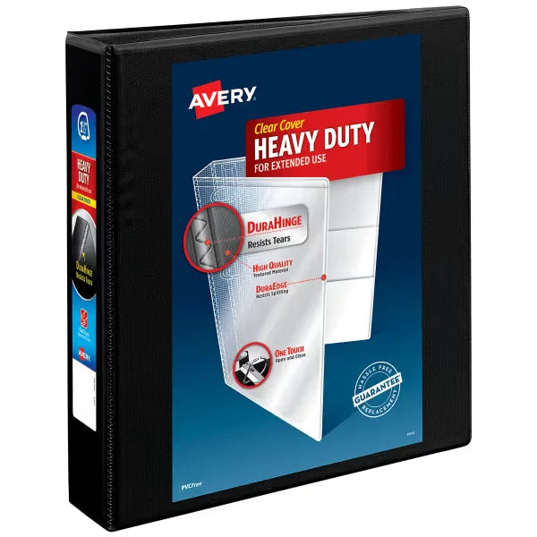 Avery&reg; Nonstick Heavy-Duty View 3 Ring Binder, 1.5" One Touch Slant Rings, 1 Black Binder (05400)