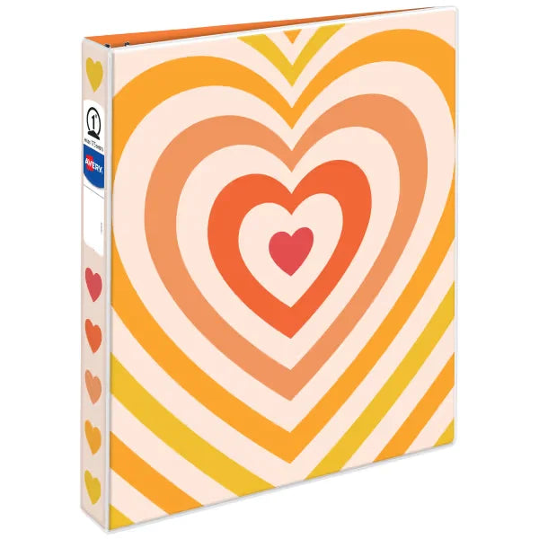 Avery&reg; 3 Ring Binder, 1 Inch Round Rings, Retro Collection, Radiant Heart (26804)