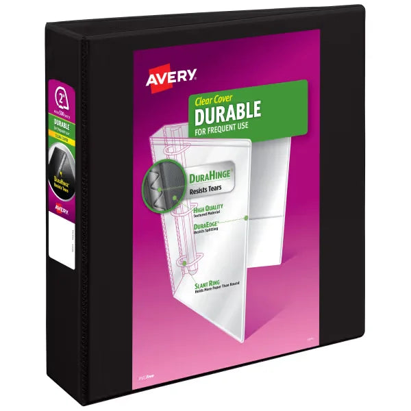 Avery&reg; Durable View 3 Ring Binder, 2 Inch Slant Rings, 530-Sheet Capacity, 1 Black Binder (17031)