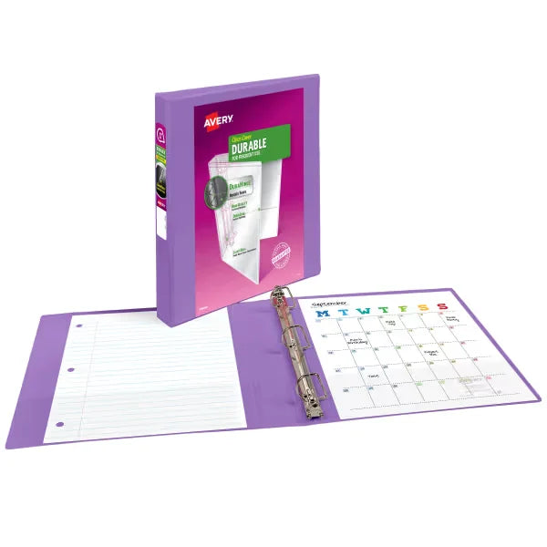 Avery&reg; Durable View 3 Ring Binder, 1 Inch Slant Rings, Lavender Binder (17083)