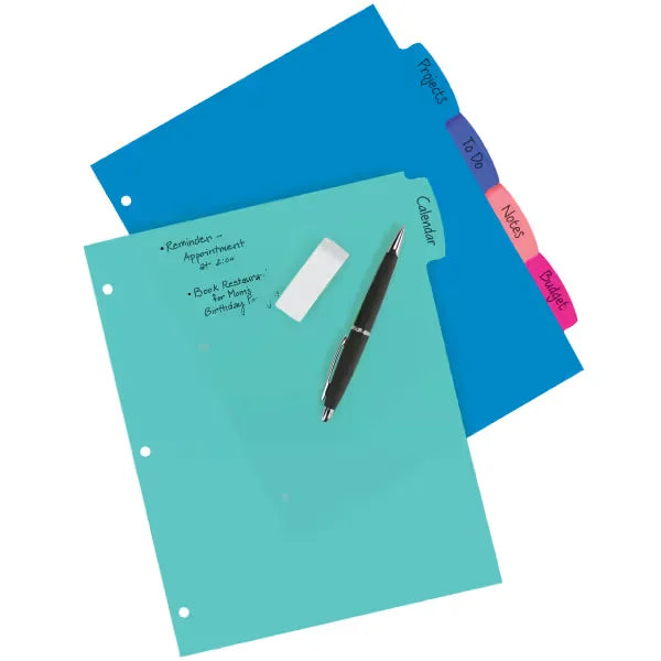 Avery&reg; Big Tab&trade; Write & Erase Durable Plastic Dividers, 5-Tab Set, Pastel Brights (16270)