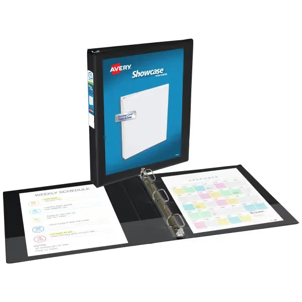 Avery&reg; Showcase Standard View Binder, 1" Slant Rings, 250-Sheet Capacity, 1.4-Inch Wide Spine, Black Binder (19600)