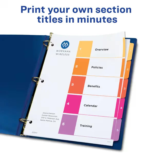 Avery&reg; Ready Index&reg; Dividers, 5 Tab Sets, Customizable Table of Contents, Multicolor Tabs, 24 Sets (11167)