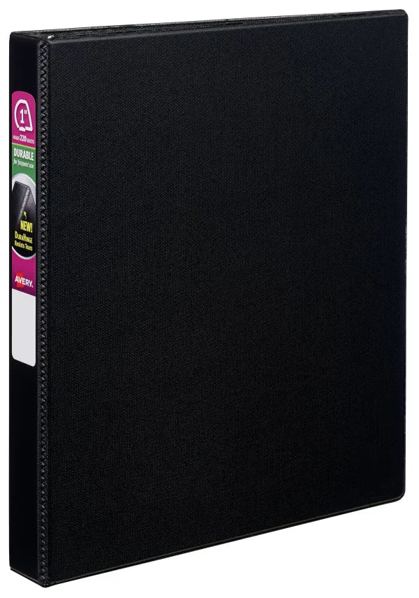 Avery&reg; Durable Binder, 1" Slant Rings, 220-Sheet Capacity, DuraHinge&trade;, Black (27250)