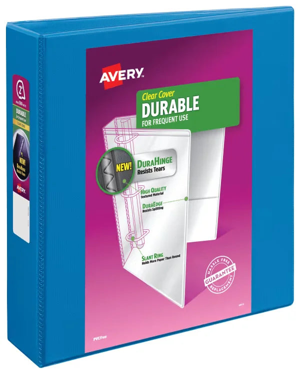 Avery&reg; Durable View Binder, 2" Slant Rings, 500-Sheet Capacity, DuraHinge&trade;, Dark Blue (17837)