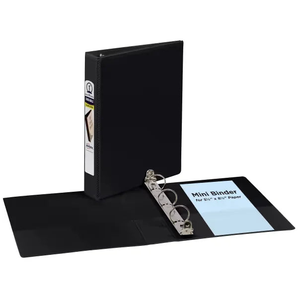 Avery&reg; Mini Durable View Binder, 1" Round Rings, 175-Sheet Capacity for 5-1/2" x 8-1/2" Paper, 1.4" Spine, Black (17167)