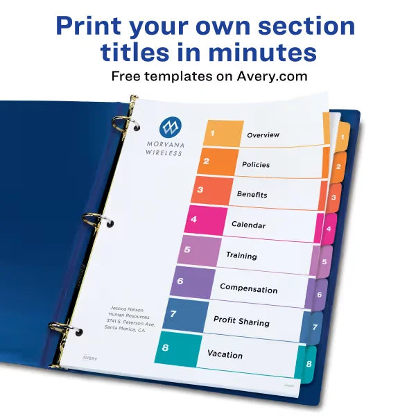 Avery&reg; Ready Index&reg; Dividers, 8 Tab Sets, Customizable Table of Contents, Multicolor Tabs, 3 Sets (11071)