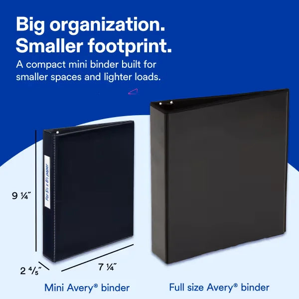 Avery&reg; Mini Binder, 2" Round Rings, 375-Sheet Capacity for 5-1/2" x 8-1/2" Paper, 2.8" Spine, Black (27554)