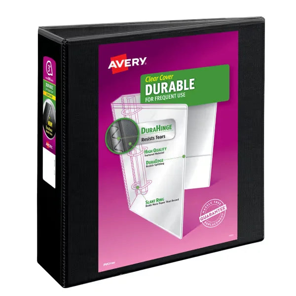 Avery&reg; Durable View Binder, 3" EZD Rings, 670-Sheet Capacity, DuraHinge&trade;, Black (09700)