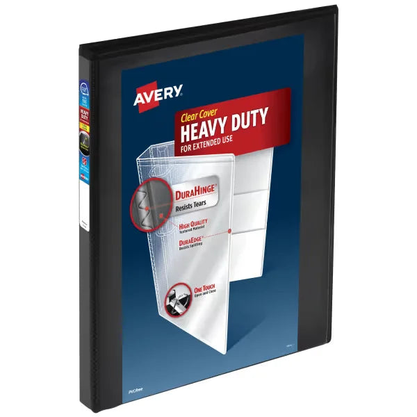 Avery&reg; Heavy-Duty View Binder, 1/2" One Touch Slant Rings, 135-Sheet Capacity, DuraHinge&trade;, Black (79766)