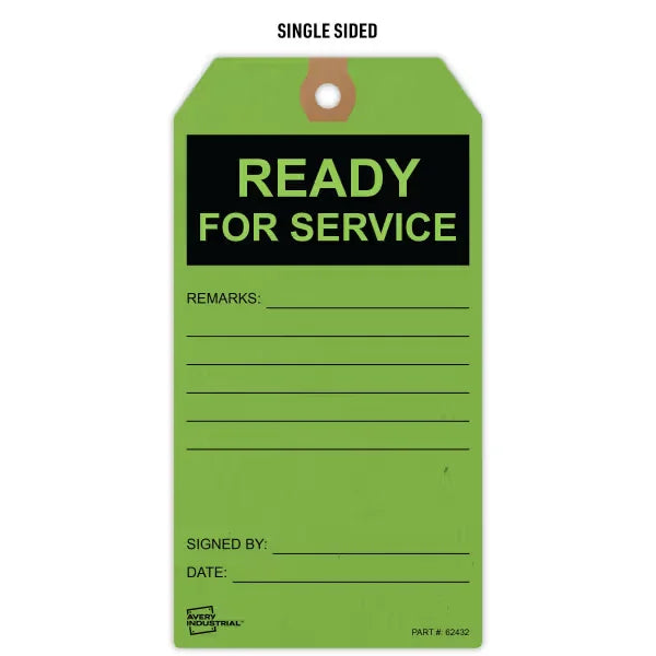 Repair Tags, Preprinted Green Ready for Service Hang Tags, Pre-Strung Card Stock, 25ct, 3" x 5-3/4" (62432) BS11