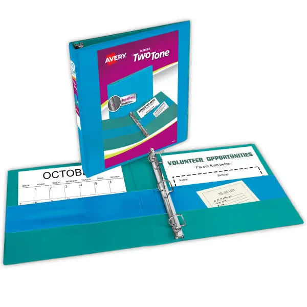 Avery&reg; Two-Tone Durable View 3 Ring Binder, 1 Inch Slant Rings, Blue/Teal Binder (17290)