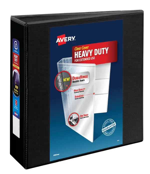 Avery&reg; Heavy-Duty View 3 Ring Binder, 3" One Touch EZD&reg; Rings, 3.5" Spine, 1 Black Binder (79693)