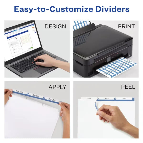 Avery&reg; Print & Apply Clear Label Dividers, Index Maker&reg; Easy Apply&trade; Printable Label Strip, 3 White Tabs, 25 Sets (11445)