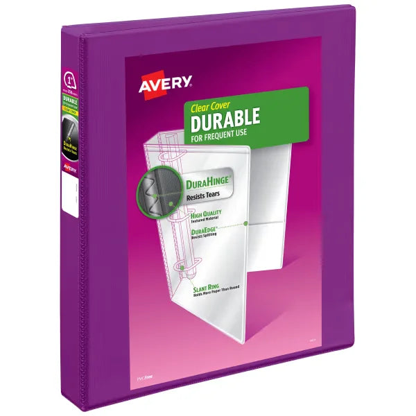 Avery&reg; Durable View 3 Ring Binder, 1 Inch Slant Rings, 250-Sheet Capacity, Purple Binder (17294)
