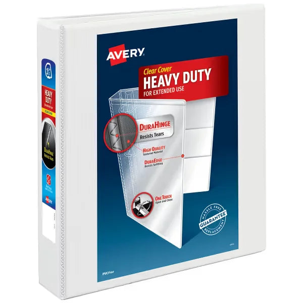 Avery&reg; Nonstick Heavy-Duty View 3 Ring Binder, 1.5" One Touch Slant Rings, 1 White Binder (05404)