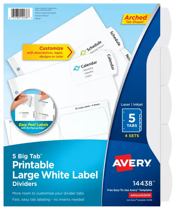 Avery&reg; Big Tab&trade; Large  Label Dividers, Easy Peel&reg; Labels, 5 Tabs, 4 Sets (14438)