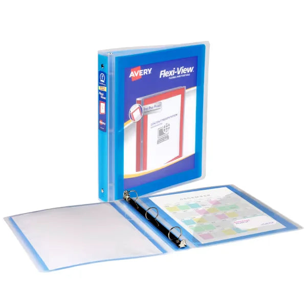 Avery&reg; Flexi-View&reg; 3 Ring Binder, 1" Round Rings, 175-Sheet Capacity, Blue (17607)