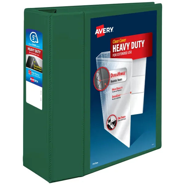 Avery&reg; Heavy-Duty View Binder, 5" One Touch EZD&reg; Rings, 1,050-Sheet Capacity, 2.3"/4.8" Spine, Green (79111)