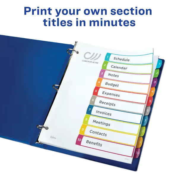 Avery&reg; Ready Index&reg; Dividers, 10 Tab Sets, Customizable Table of Contents, Multicolor Arched Tabs (11842)