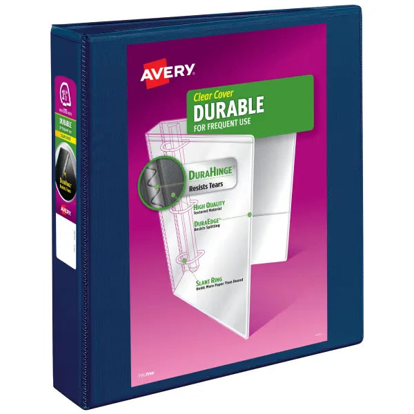 Avery&reg; Durable View 3 Ring Binders, 1-1/2 Inch Slant Rings, 375-Sheet Capacity, Dark Blue Binder (17024)