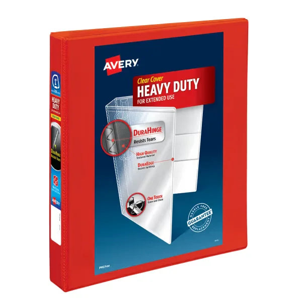Avery&reg; Heavy-Duty View Binder, 1" One-Touch Rings, 275-Sheet Capacity, DuraHinge&trade;, Red (79170)