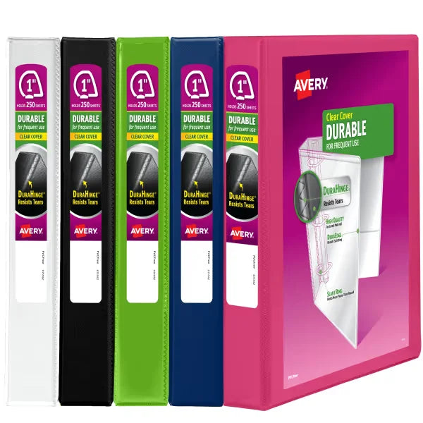 Avery&reg; Durable View Binder, 1" Slant Rings, 220-Sheet Capacity, Assorted Colors (17018)