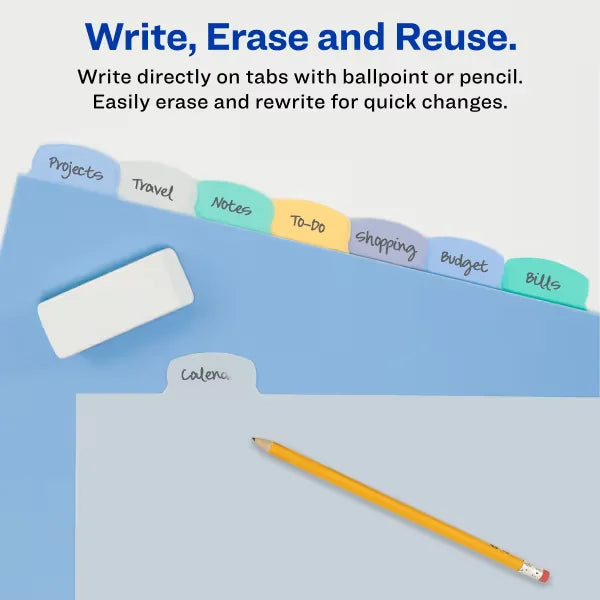 Avery&reg; Big Tab&trade; Write & Erase Durable Plastic Dividers, 8-Tab Set, Pastel Multicolor, 1 Set (16171)