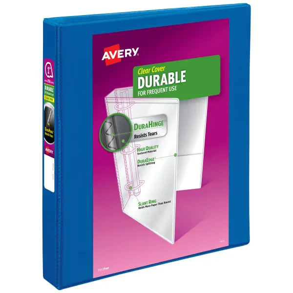 Avery&reg; Durable View 3 Ring Binder, 1 Inch Slant Rings, 250-Sheet Capacity, Dark Blue Binder (17014)