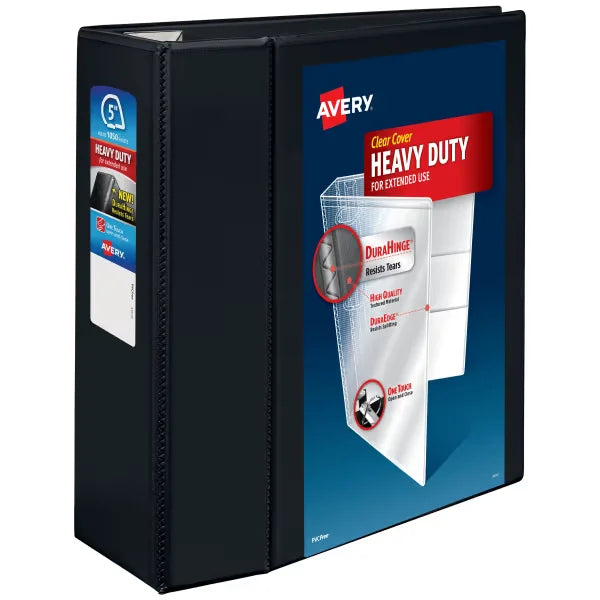 Avery&reg; Heavy-Duty View Binder, 5" One Touch EZD&reg; Rings, 1,050-Sheet Capacity, 2.3"/4.8" Spine, Black (79606)
