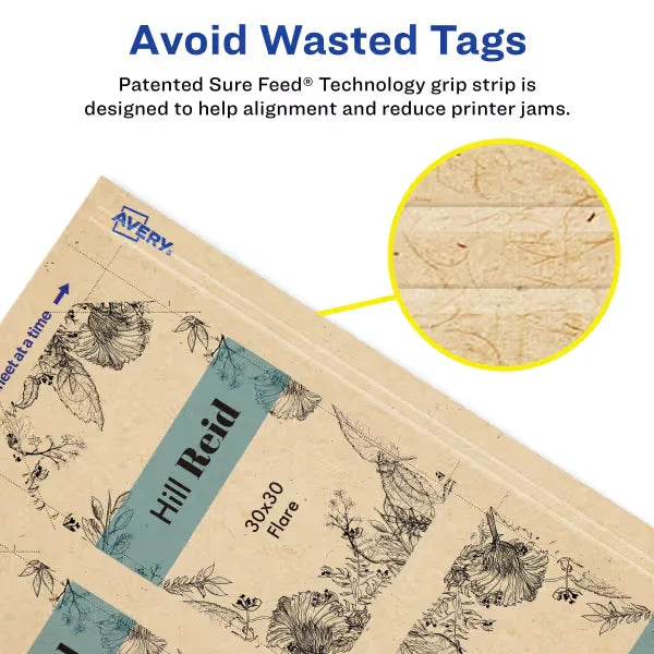 Avery&reg;  Kraft Brown Banner Tags with Sure Feed&reg;  Technology, 2" x 3.5", Laser/Inkjet, 64 Tags with Strings (80516)