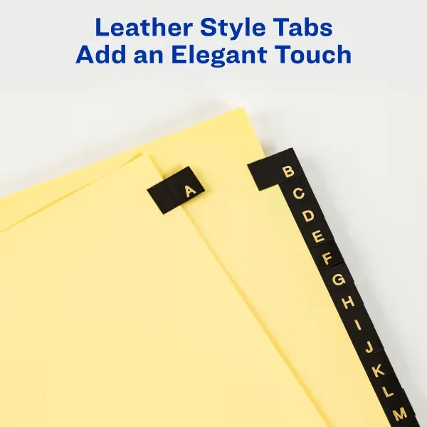 Avery&reg; A-Z Dividers for 3 Ring Binders, 25-Tab Set, Pre-Printed Black Leather Tabs, 1 Binder Divider Set (11350)