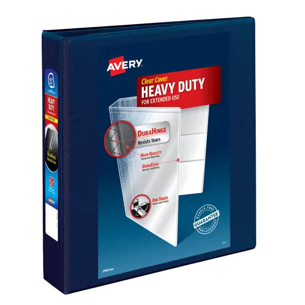 Avery&reg; Heavy-Duty View Binder, 1-1/2" One-Touch Rings, 400-Sheet Capacity, DuraHinge&trade;, Navy Blue (79805)