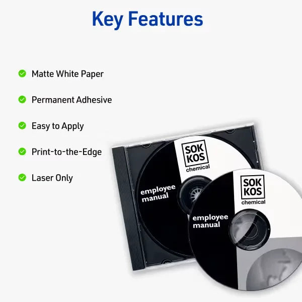 Avery&reg; CD Labels, Matte White, Permanent Adhesive, Laser Printers, 250 CD Labels & 500 Spine Labels (5697)