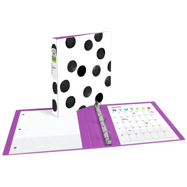 Avery&reg; Durable View 3 Ring Binder, 1" Round Rings, Black & White Dots, 1 Fashion Binder (26744)