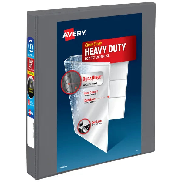 Avery&reg; Heavy-Duty View Binder, 1" One Touch Slant Rings, 250-Sheet Capacity, 1.4" Spine, Dark Gray Binder (79865)