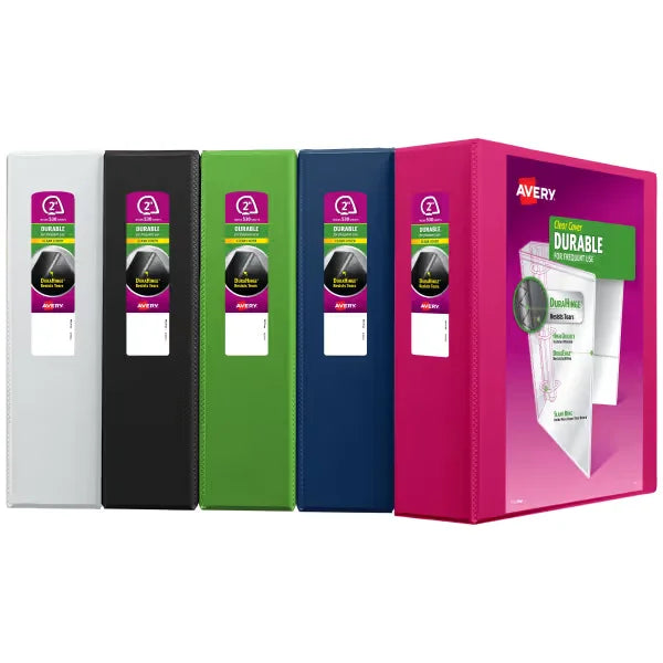 Avery&reg; Durable View Binder, 2" Slant Rings, 500 -Sheet Capacity, Assorted Colors (17038)