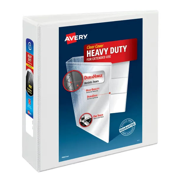 Avery&reg; Nonstick Heavy-Duty View 3 Ring Binder, 3" One Touch Slant Rings, 1 White Binder (05604)