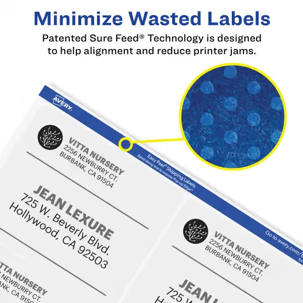 Avery&reg; Printable Shipping Labels with Sure Feed&reg;, 3-1/3" x 4", White, 600 Blank Mailing Labels for Laser Printers (5164)