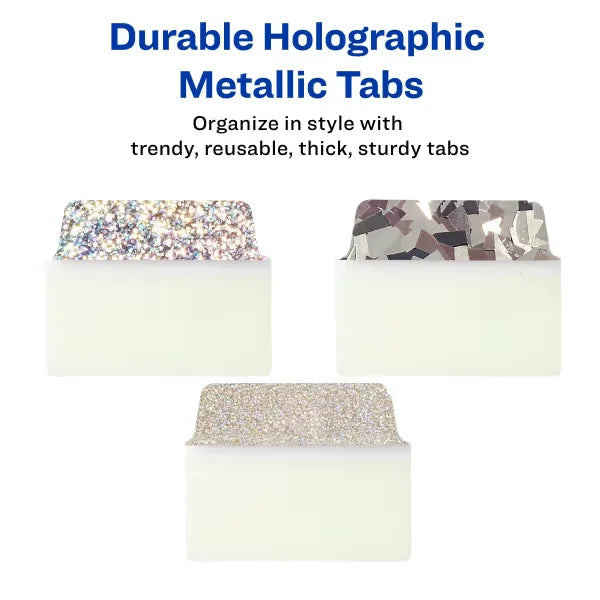 Avery&reg; Ultra Tabs&reg; Luxe Collection Multi-Use Tabs, 2" x 1-1/2", Assorted Holographic Trio Designs, 18 Tabs (74145)