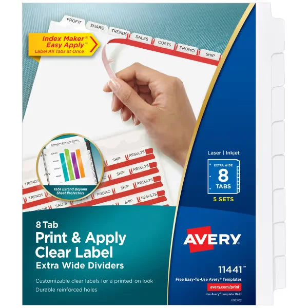 Avery&reg; 8-Tab Extra-Wide Dividers, Works with Sheet Protectors, Index Maker Customizable White Tabs, 5 Sets (11441)