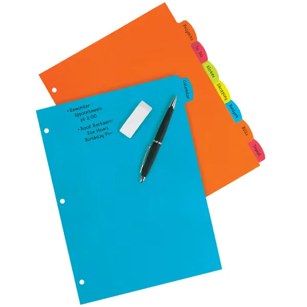 Big Tab&trade; Write & Erase Durable Plastic Dividers, 8-Tab Set, Handwrite Only, Multicolor Brights, 3 Sets (21210)
