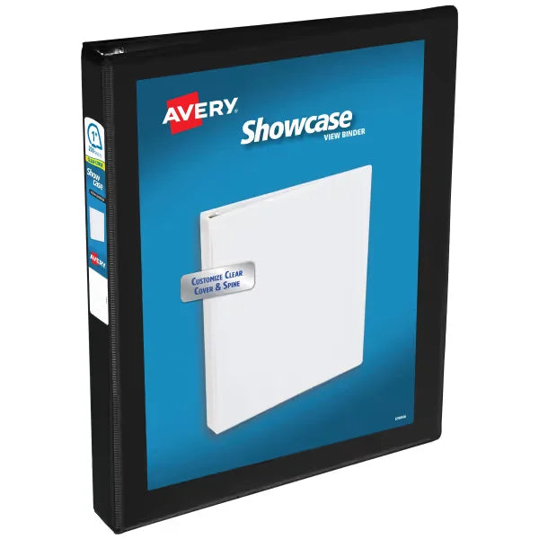 Avery&reg; Showcase Standard View Binder, 1" Slant Rings, 250-Sheet Capacity, 1.4-Inch Wide Spine, Black Binder (19600)
